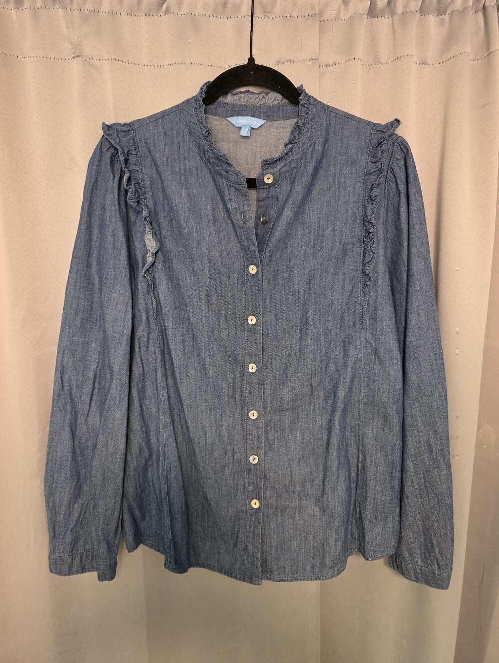 Draper James Chambray Ruffle-Trim Button-Up Top -  Women Medium